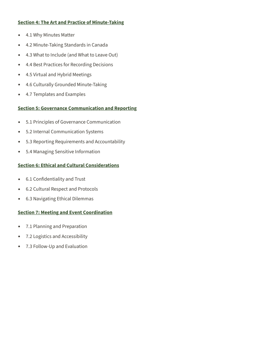 Actual handbook PDF page 12 — minutes, communication, ethics and meeting coordination